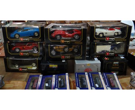 Collection of ten boxed Burago 1:18 scale diecast vehicles to include: Mercedes Benz 300SL Touring (1957), Dodge Viper GTS Co