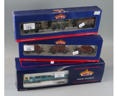 Three Bachmann Branch-line 1:76 scale model OO gauge railway items, to include: set of BR 'P' numbered XEX-Private Owner wago