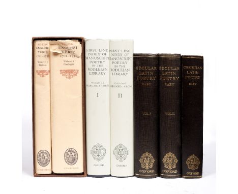 FOXON, D.F, English Verse (1701-1750): 2 vols. Cambridge University Press 1975. 4to. (280 x 225mm) d/w in slip plus CRUM, Mar