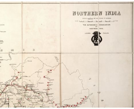 AN AUTOMOBILE ASSOCIATION OF NORTHERN INDIA ROAD MAP, double sided, linen backed, routes coloured, scale 1.014 ins to 16 mile