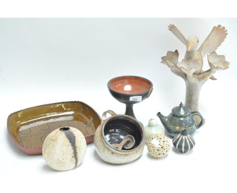 An Art pottery bird model and other items