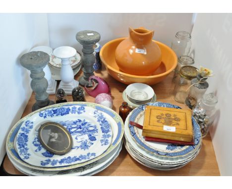 A wash bowl and jug together with other ceramics and glass