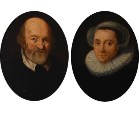 Manner of Pieter CoddePortrait of a gentleman wearing a black doublet; Portrait of a lady wearing a ruff collar and capA pair