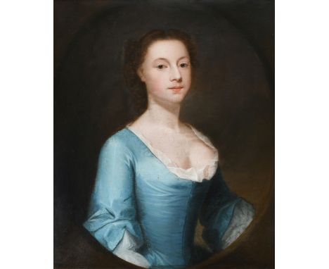 John Theodore Heins (German c.1697-1756)Portrait of Judith Bedingfield (1730-1794) half-length, wearing a blue dress in a pai