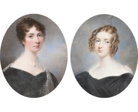 λ λCircle of William EgleyPortrait miniature of a lady wearing a black dress and lace shawl; Portrait miniature of a young la