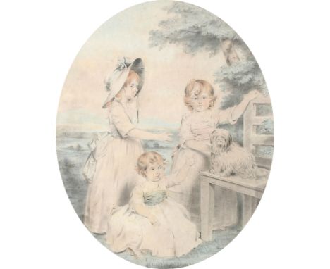 John Downman ARA (Welsh 1750-1824)Group portrait of the three daughters of the 7th Earl of Cavan, Lady Honora Elizabeth Heste