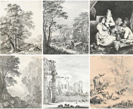An album of old master and 19th-century printsThirty-seven, including examples by or after Anthonie Waterloo, Herman van Swan
