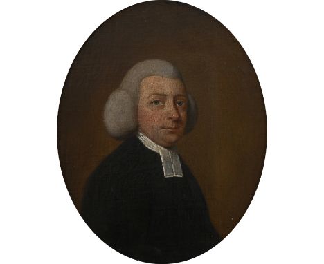 English School 18th CenturyPortrait of a cleric in a bag wigOil on canvas laid on board, oval28.4 x 22.5cm; 11¼ x 8¾in