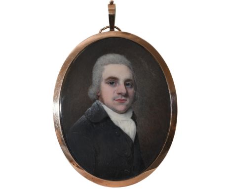 λ λFrançois Ferrière (Swiss 1752-1839)Portrait miniature of a gentleman wearing a black coat, white stock and powdered wigOva