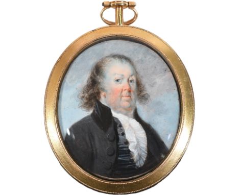 λ λDavid Gibson (Scottish act.1788-1797)Portrait miniature of a gentleman wearing a black coat and black waistcoatOval, in a 