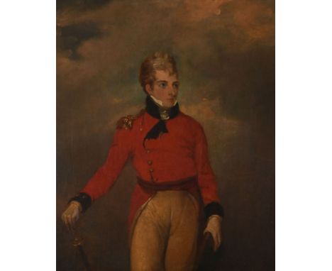 English School Early 19th CenturyPortrait of Captain John Woodford Chase, three-quarter length, in uniform holding a swordOil