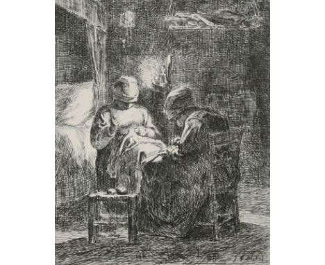 After Jean-François MilletLa VeilléeReproduction print14.1 x 11cm; 5½ x 4¼in (image)Provenance:Private Collection, Wiltshire