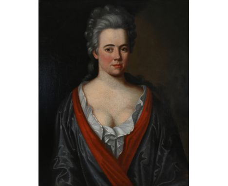 English School Early 18th CenturyPortrait of a lady, half-length, wearing a red and grey cloakOil on canvas74.1 x 61.3cm; 29¼
