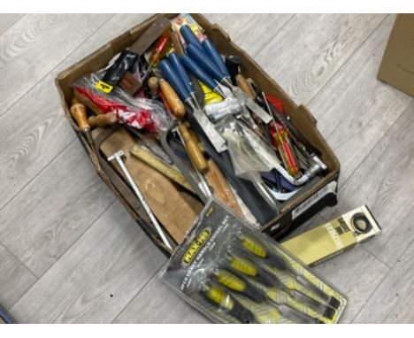 Large box of Tools including chisels