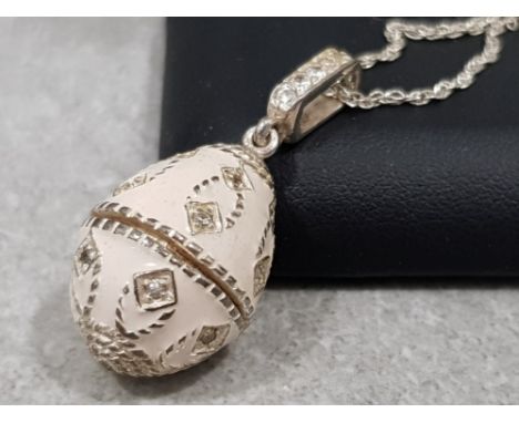 Fabergé egg style sterling silver, CZ and enamel pendant with chain, 10.4g gross