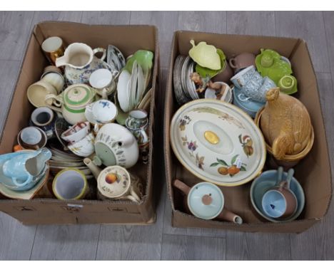 Miscellaneous ceramics to include hummel figures, evesham pattern casserole dish, carlton ware, teaware etc in 2 boxes.