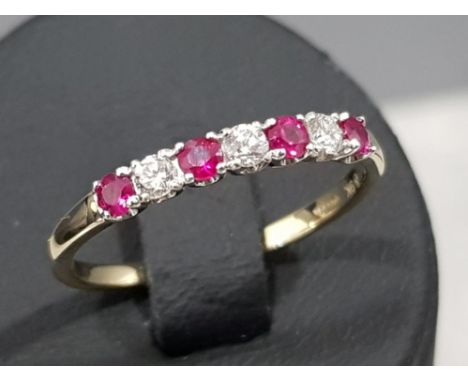 9ct yellow gold ruby &amp; diamond ring, 1.5g gross, size O