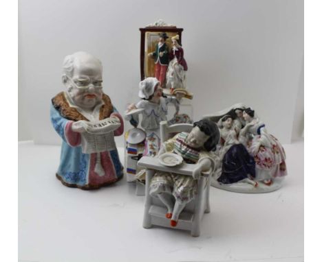 A COLLECTION OF FIVE LATE 19TH CENTURY CONTINENTAL CERAMIC FIGURATIVE ITEMS, to include; four Tobacco jars and a cigar holder