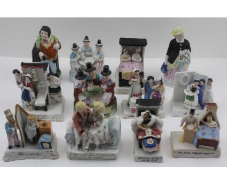 A COLLECTION OF TWELVE LATE 19TH CENTURY CONTINENTAL CERAMIC FAIRINGS, to include; "Masters Winning Ways", "Who is Coming", "