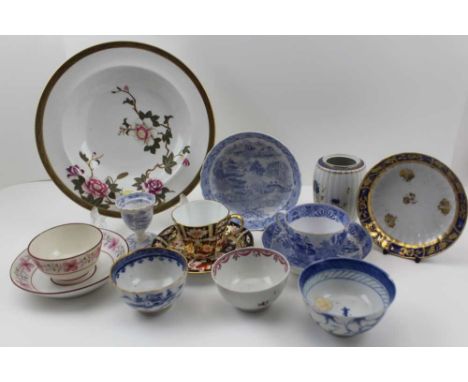 A ROYAL CROWN DERBY CUP &amp; SAUCER, 2451 pattern, together with; a Worcester bowl with blossom decoration, an early 19th ce
