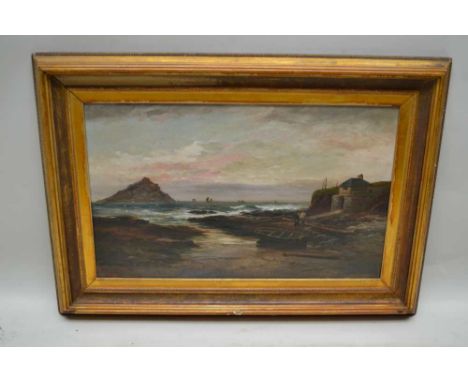 GEORGE HENRY JENKINS A LATE 19TH CENTURY OIL ON CANVAS SEASCAPE, (probably Cornwall) 39cm x 64cm, signed (lower left), in per