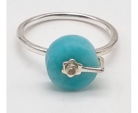 New Sterling Silver and Turquoise Spinner Ring Size P 