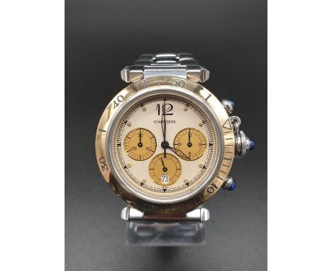 A CARTIER DIVERS CHRONOMETER ON STEEL STRAP. 38mm 
