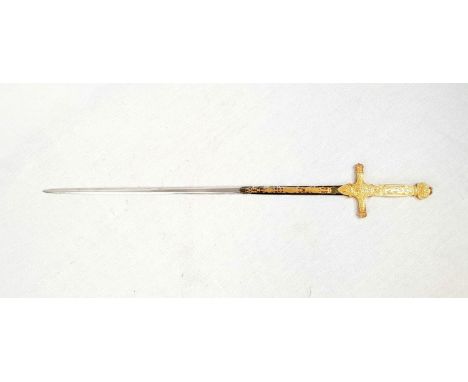 A Vintage Excellent Decorative Gilt Hilt and Blade Masonic or Templar Sword 85cm length 