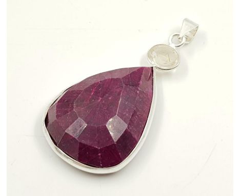 250ct Ruby Gemstone Pendant in Silver. 3 x 6cm 