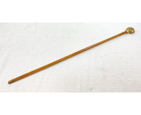 AN EARLY NATIVE AMERICAN WALKING STICK WITH DOUBLE FACED BRASS HANDLE.   92cms 