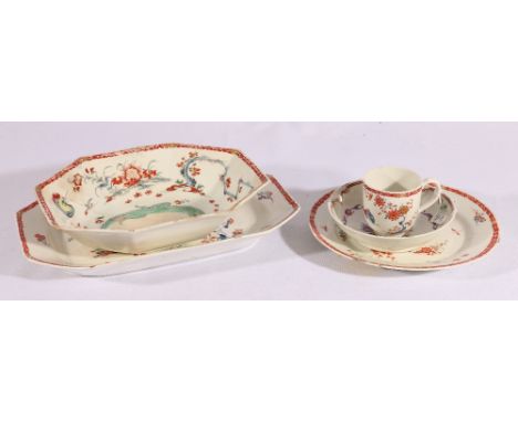 Collection of 18th century porcelain to include a Worcester cup and saucer and dishes etc   CONDITION REPORT:  Long octagonal