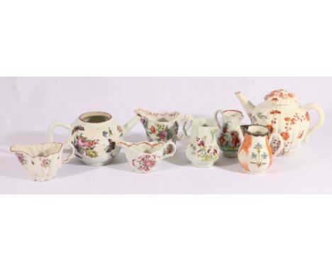 18th century Derby tea pot and cover, Worcester sparrow beak cream jug and five others and a teapot. (8)   CONDITION REPORT: 