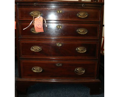 19th century mahogany and crossbanded chest of drawers with brushing slide to the frieze above four long graduated drawers ra