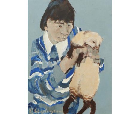 †PAUL WAPLINGTON (1938-) THE PET  signed, oil on canvas, 39.5 x 29.5cm++Good condition, requiring a light clean