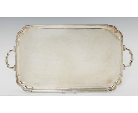 A ROBERTS &amp; BELK SILVER EARLY MORNING TEA TRAY  48cm over handles, mark of Roberts &amp; Belk Ltd, Sheffield 1935, 50ozs 