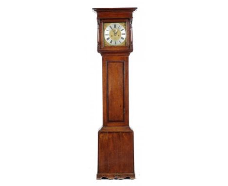 AN ENGLISH OAK AND CROSSBANDED EIGHT DAY LONGCASE CLOCK, BEN TEBBATT LONDON  the movement with five finned pillar,  brass dia