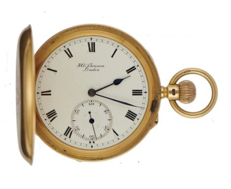 AN ENGLISH 18CT GOLD KEYLESS LEVER HUNTING CASED WATCH J W BENSON'S THE LUDGATE  No 18669 with three quarter plate movement, 