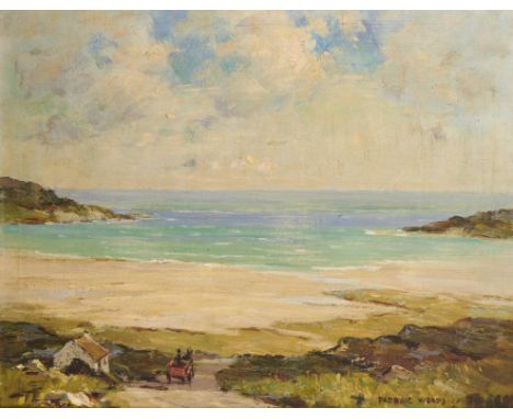 †PADRAIC JOHN WOODS, RUA (1893-1991) A SANDY BAY  signed, indistinctly inscribed on the overlap, oil on canvas, 39.5 x 49.5cm