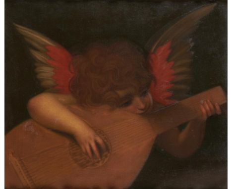 AFTER ROSSO FIORENTINO  ANGEL PLAYING THE LUTE  oil on canvas, 38 x 44.5cm++Repaired hole beneath left elbow, support lined, 