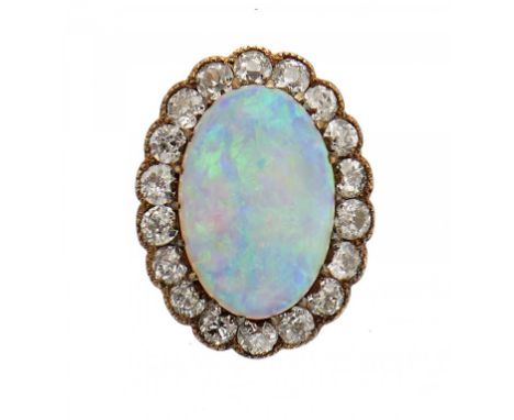 AN OPAL AND DIAMOND BROOCH, C1910  with old cut diamonds, in gold, 1.7cm l, 2.8g++An attractive brooch in good original condi