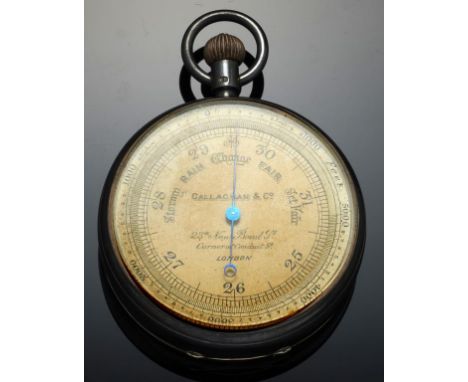 AN EDWARD VII SILVER DESK BAROMETER-ALTIMETER CALLAGHAN &amp; CO 23A NEW BOND ST, CORNER OF CONDUIT ST, LONDON calibrated fro