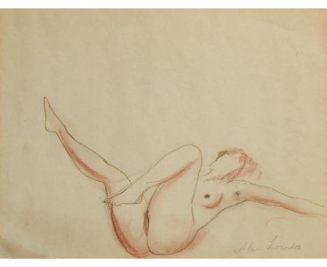 †ALAN LOWNDES (1921-1978) RECLINING NUDE  signed, pencil and red chalk, 25 x 32.5cmProvenance: Jonathan Riley.++Minor creases