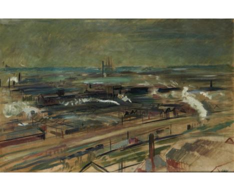 †EVELYN MAY GIBBS, ARE (1905-1991) INDUSTRIAL LANDSCAPE  signed oil on canvas, 50 x 75cm++Fine preservation requiring only a 
