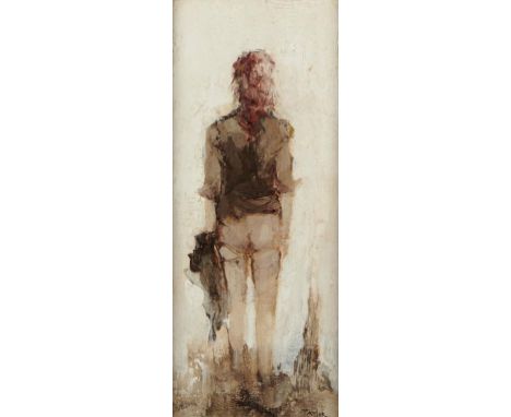 †JAMES TAYLOR (1930-) ON THE BEACH  a pair, both signed, oil on panel, 35 x 14cm (2)++Both panels undamaged and retaining the
