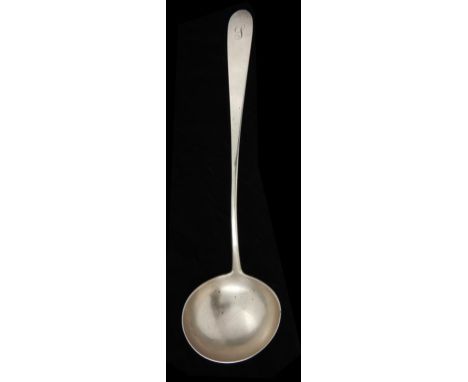 PERTH.  A SCOTTISH PROVINCIAL SILVER SOUP LADLE Old English pattern, initialled S, 34.5cm l, by John Cornfute, c1772, 6ozs 17