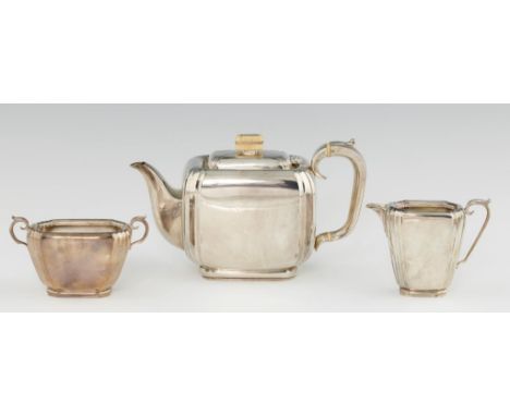 A FINE A C CLARKE ART DECO SILVER TEA SERVICE  teapot with ivory knop, 12cm h, each piece engraved on the underside A C Clark