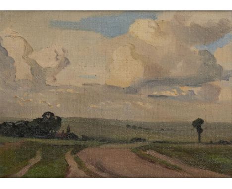 WILLIAM JAMES DUKES (1877- AFTER 1936) FIGURE ON A ROAD BY A FARM  signed verso, oil on board, 19.5 x 27cm and four others by