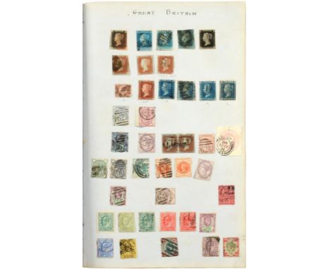 POSTAGE STAMPS. AN ORIGINAL MINT AND USED ALL WORLD COLLECTION FROM 1840 ON THE LEAVES OF A 19TH C REVERSED CALF BOUND LEDGER