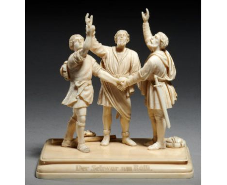 A SWISS OR GERMAN MINIATURE IVORY GROUP OF THE RUTLISCHWUR, C1860 on oblong ivory base inscribed with the subject's names and