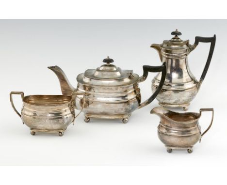 A GEORGE VI FOUR PIECE SILVER TEA SERVICE lidded jug 19cm h, by William Hutton &amp; Sons Ltd, Sheffield 1937 &amp; 42, 51ozs